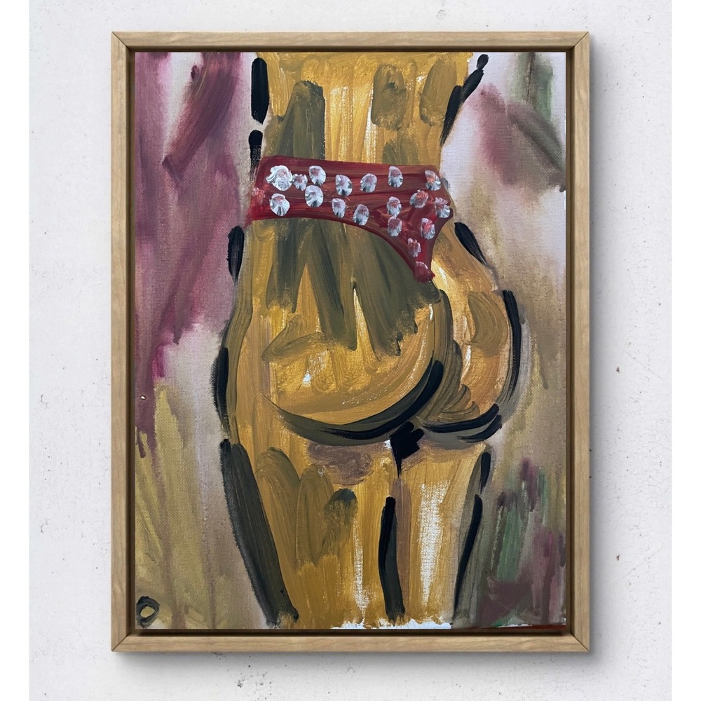 OMAN Original Painting Woman in Red Panties Studded Belt Nude Canvas 11x14 Art